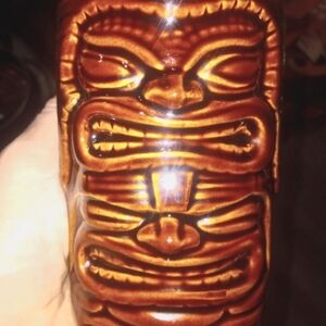 Vintage Brown Double Face Relief Tiki Mug Chiefly Company